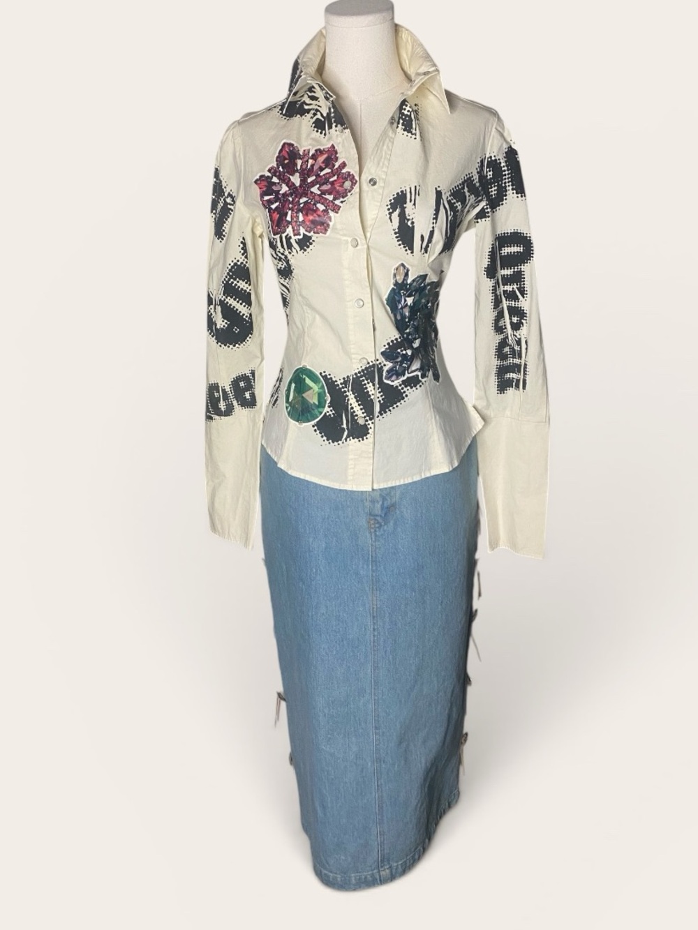 VTG Ralph Lauren Country Concho Denim Maxi Skirt Size 6 Made in USA Western